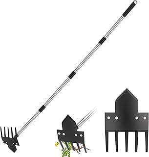 Hoe Garden Tool, 17-58" Weed Puller Tool with Long Handle, 2-in-1 Hand Weed Rake and Garden Hoe for Gardening Weeding, Stand Up Heavy Duty Weeder Remover Tool for Yard Lawn Patio Garden