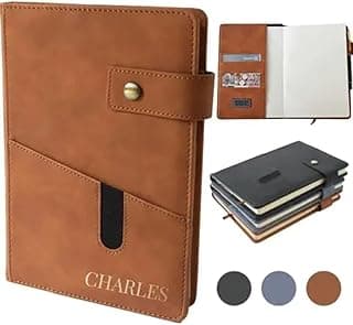 Personalized Leather Journal Refillable Journal Custom Notebook for Writing with Card Slots Lined Leather Bound A5 Daily Journal Executive Notebook Travel Diary Gift Idea (Tuscan Tan Personalized) image