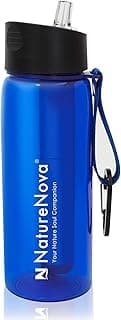 Water Filter Bottle with 4-Stage Integrated Filter Straw BPA Free for Camping, Hiking, Backpacking, Emergency and Travel, Black 650ml image