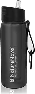 Water Filter Bottle with 4-Stage Integrated Filter Straw BPA Free for Camping, Hiking, Backpacking, Emergency and Travel, Black 650ml image
