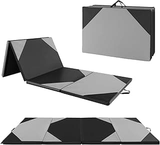Giantex 4'x10'x 2" Gymnastics Mat, 4-Panel Folding Aerobics Exercise Mat w/Hook & Loop Fastener, Carrying Handle, Portable Tumbling Mat for Stretching Yoga Cheerleading Martial Arts image