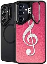 Skinit Kickstand Phone Case Compatible with Galaxy S24 - Pink Glitter Music Note Design image