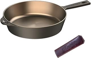 10.25 Inch Smooth Pre-Seasoned Round Cast Iron Skillet with Handle Cover, Frying Pan with Long Handle - Use in th Oven, Over a Campfire Fire or on the Stovetop, Induction, Grill, Bronze image