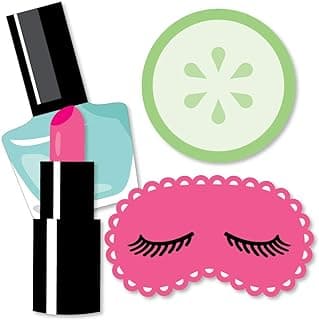 Big Dot of Happiness Spa Day - Eye Mask, Nail Polish, Lipstick and Cucumber Decorations DIY Girls Makeup Party Essentials - Set of 20 image