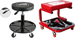 Aain LT2A Heavy-Duty Adjustable Mechanic's Roller Seat Adjustable Rolling Stool with Wheels & Tool Tray Black & Torin TR6300 Red Rolling Creeper Garage/Shop Seat: Padded Mechanic Stool with Tool Tray image