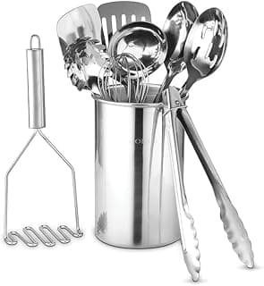 Avador® Premium Set of 10 Stainless Steel Kitchen Tool Set with Holder Easy To Clean, Space Saving, Great for Cooking, Baking, Prepping image