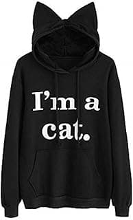 Women Girl Hoodies Cute Cat Ear Novelty Printed Pullover Sweatshirt image