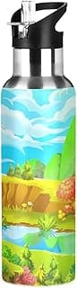 xigua Cartoon Style Nature Theme Water Bottle with Straw Lid 22 oz - Vacuum Insulated Stainless Steel Water Bottles Leakproof Water Flask for Fitness Sports Outdoor image