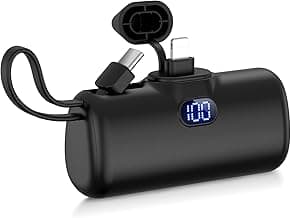 Portable Charger, Mini Power Bank, 5000mAh Phone Charger, Compact Battery Pack for iPhone&Android, USB C Cable, LCD Display, Battery Bank Compatible for iPhone 16/15/14/13/12 Pro Max/Samsung image