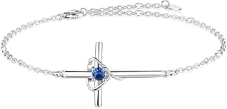 Birthstone Bracelet 925 Sterling Silver Birthstone Cross Bracelets for Women Cross Heart Cubic Zircon Adjustable Jewelry Gifts for Birthday Christmas image