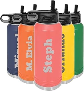 Personalized Water Bottles 32oz with Flip-Top Lid and Straw (PINK) image