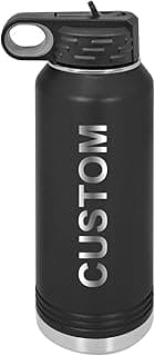 Personalized Add Your Name 40-Ounce Double Wall Insulated Stainless Steel Custom Sports Water Bottle with Flip Top Lid, Straw - Customizable (Black) image