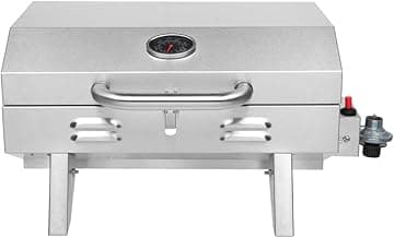 ROVSUN Portable Propane Gas Grill 12,000BTU, Tabletop Outdoor Cooking Grill for Picnic Camping RV Tailgating Patio Garden BBQ, Stainless Steel