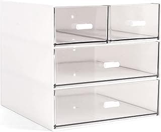 Makeup / Desk Organizer with 4 Drawers, Sundries Vanity Organizer, Cosmetic Organizer, Desk Storage Box, Bathroom Counter or Dresser, White QBH-4CT-1 image