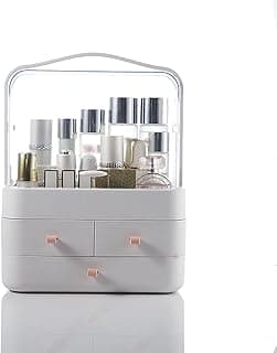 Makeup Organizer Portable Cosmetic Organizer Box with Lid Fully Open Makeup Display Case Skincare Storage Boxes Bedroom Vanity Desk (Color :) (White) image