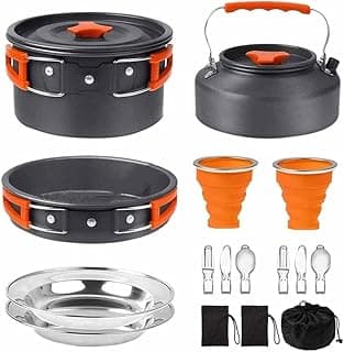 Camping Cookware Mess Kit with Kettle Outdoor Ultralight Lightweight Camping Cooking Set for Hiking Picnic Fishing image
