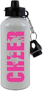 CustomGiftsNow Cheer Cheerleading Aluminum White Finish 20-Ounce Sport Water Bottle, 2 Lids (Hot Pink) image