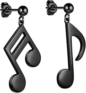 Beautlace Musical Note Stud Earrings Silver/18K Gold/Black Gun Plated Asymmetry Treble Clef Music Note Studs Jewelry Gifts for Music Lover image
