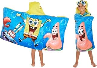 Franco Spongebob Squarepants Kids Bath/Pool/Beach Soft Cotton Terry Hooded Towel Wrap and loofah Set, 24 in x 50 in (Official Nickelodeon Product) image