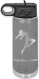 LaserGram Personalized Water Bottle, Dancing Woman, Stainless Steel Double Wall Vacuum Insulated with Flip Top Straw, Custom Engraved Gift (20oz / 590ml Gray)