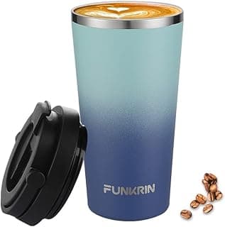 Insulated Coffee Mug with Ceramic Coating, 16oz Iced Coffee Tumbler Cup with Flip Lid and Handle, Double Wall Vacuum Leak-Proof Thermos Mug for Travel Office School Party Camping image