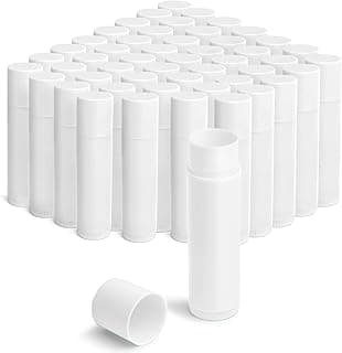 JuLand 50 Packs Empty Lip Balm Tubes 5.5ml - Refillable Round Lipstick Containers and BPA Free, Leak-Free Lip Balm Empty Containers for DIY, White