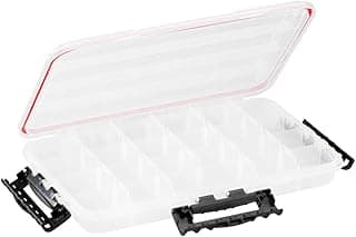 Plano Waterproof 3700 Stowaway Tackle Box, 14" X 9" X 1.875", Durable Cam-Action Latches, O-Ring Seal, Adjustable Dividers for Versatile Fishing Storage, Clear/Red image