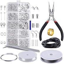 BJ-SHOP Jewelry Making Kit,Findings Set 912 Pieces Silver Findings in Plastic Box with Plier Tweezers and Wire for Jewelry Repair Making DIY Craft Supplies image