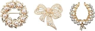 Brooches Brooch Pin Literary Retro Golden Brooch Pins Jewelry for Women/Lady, Classic Hollow Brooches for Suit/Evening Dress, 3-Piece Set Brooch Pins Gift image