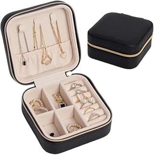 Travel portable jewelry organizer | Jewelry box for women |Jewelry Travel Organizer for Rings Earrings Necklace Bracelet (3.9 * 3.9 * 1.96Inch) (black) image
