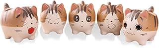 Mini Cute Cat Cartoon Ceramic Succulent Pots Planters with Drainage Hole for Small Plants Animal Lovers Home and Office Desk Decoration Set of 5 image