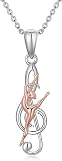 Ballerina Dancer Necklace 925 Sterling Silver Treble Clef Music Note Necklace Ballet Recital Gift Ballerina Dance Necklace Gymnastics Pendant Jewelry for Teen Girls Women image