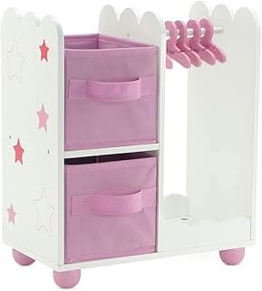 Emily Rose 14 Inch Doll Pink Clothes Storage Open Closet Wardrobe with 5 Clothing Hangers - Star, | Fits 14"-15" Doll Clothes | USA Business