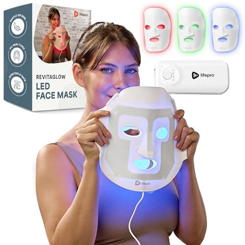 LifePro Red Light Therapy Face Mask - LED Light Therapy Mask with 3 Colors for Face and Neck - Portable Skin Care Device for at-Home Facials