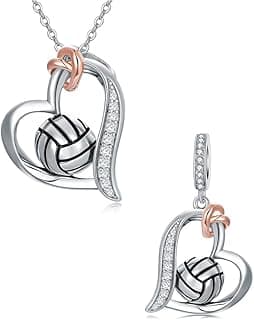 Volleyball Necklace and Charm 925 Sterling Silver Volleyball Jewelry Sets