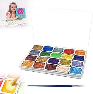 Watercolor Painting Set, 2025 Shifting Watercolor Painting Set, 20 Colors Metallic Watercolor Paints, Glitter Water Colour Solid Paint Box for Kids Adults Art Painting(A) image