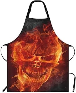 Beabes Fire Skull Chef Apron 27 X 31 Inch Fire Flame Devil Symbol of Danger Vintage Evil Skull Dead Non-Pilling Bib Apron for BBQ Grilling Gardening with Adjustable Neck Strap image