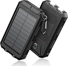Feeke Solar-Charger-Power-Bank - 36800mAh Portable Charger,QC3.0 Fast Charger Dual USB Port Built-in Led Flashlight and Compass for All Cell Phone and Electronic Devices (Black) image