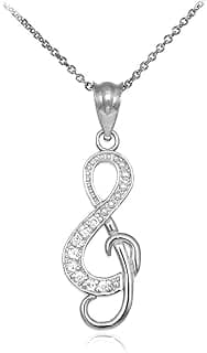 925 Sterling Silver CZ-Studded Treble Clef Charm Music Note Pendant Necklace image