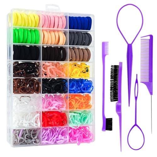 Toddlers Hair Accessories Set for Girls - Colorful Small Rubber Bands,No Damage Elastic Hair Ties and Topsy Tail Tools image