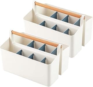 2 Pack Art Caddy Organizer Portable,marker box Large Pen Holder for Desk,Art Supply Storage Organizer with DIY Dividers for Colored Pencils,Markers,Art Supplies,Craft Organizers (Blue Divider) image