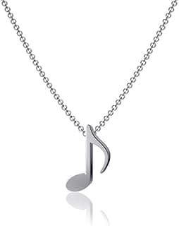 Music Note Pendant Necklace - Platinum over 925 Solid Sterling Silver, 18 Inch Rope Chain, Hypoallergenic Music Jewelry Gifts, Mini Band Player Charms by Dayna Designs image