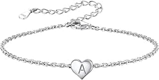 Silvora 925 Sterling Silver Initial Bracelets Heart A-Z Letter Bracelets Hand Link Charm Dainty Bracelet for Women image