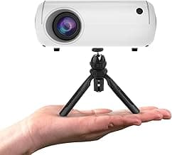 Mini Portable Projector for iPhone (with Tripod), HD 1080P Support, Portable Outdoor Home Theater Movie Projector, 26"-120" Screen Video Projector, Compatible with Smartphone/TV Stick/PS4/PC/Laptop image