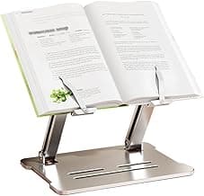 Book Stand for Reading, Cookbook Holder Stand, Foldable Book Holder Stand, Laptop Stand Adjustable Height Angle, Retractable Page Clips, for Tablet Ereader (/Gray) image
