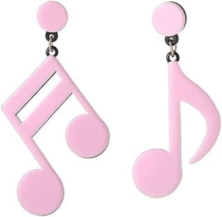 Acrylic Musical Note Stud Earrings Fun Cartoon Asymmetrical Music Note Earrings 80s Pop Musical Note Drop Dangle Earrings for Women Teen Girls image