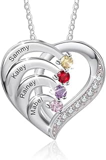 kaululu Gifts for Mom Personalized Birthstone Name Necklace for Women 925 Sterling Silver Best Custom Heart Necklace Build Your Mom Wife Girlfriend Birthday Gifts Mother's Day Gifts for Women image