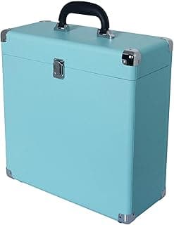 LP&No.1 Vintage Vinyl Record Storage Case,Portable Records Carrying Box, Blue image