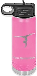 LaserGram 20oz Double Wall Flip Top Water Bottle With Straw, Gymnast Girl, Personalized Engraving Included (Pink) image
