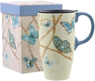Topadorn Coffee Ceramic Mug Porcelain Latte Tea Cup With Lid 17oz,Novelty Coffee Mugs for Office & Home Blue image